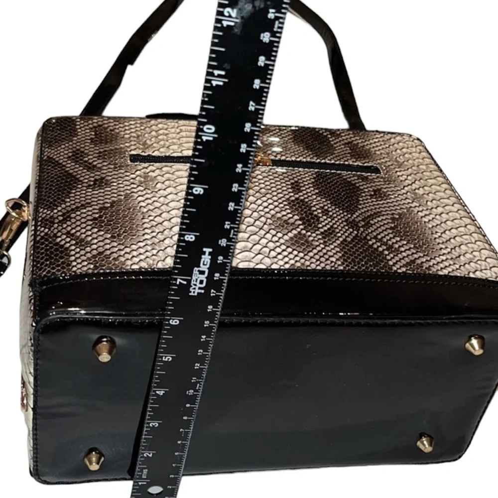 Rimen  & Co brown serpent print patent leather bag removable crossbody strap